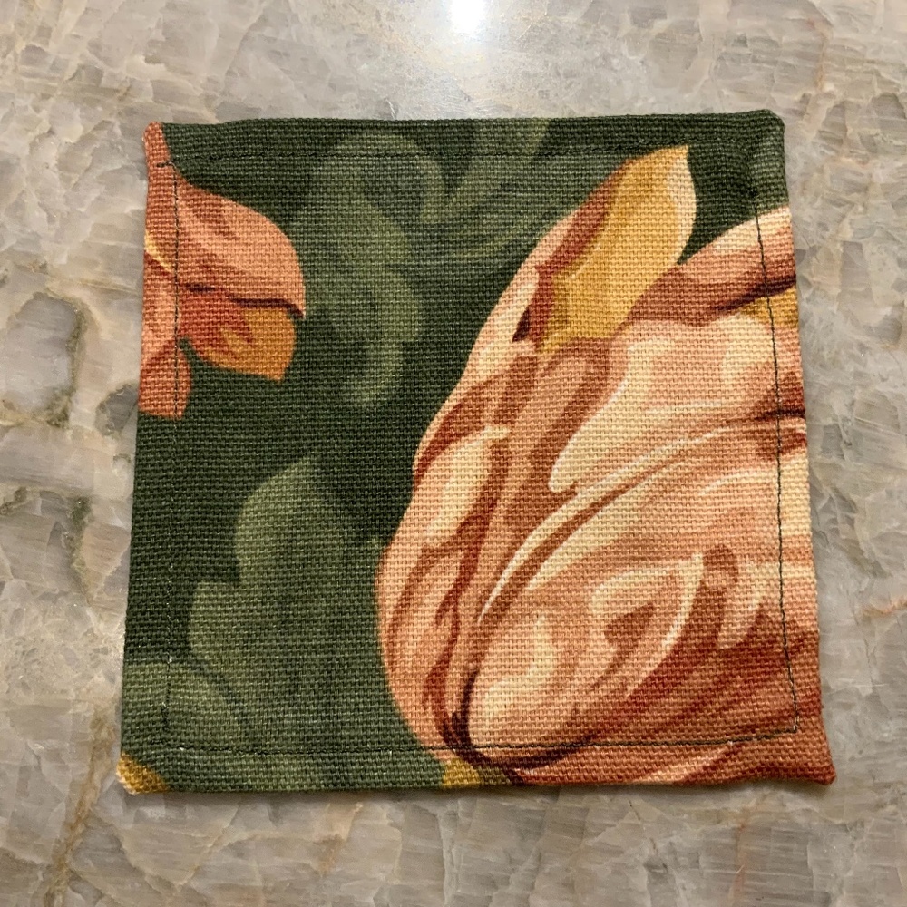 Set of 10 Cloth Napkins, Green Floral 4”